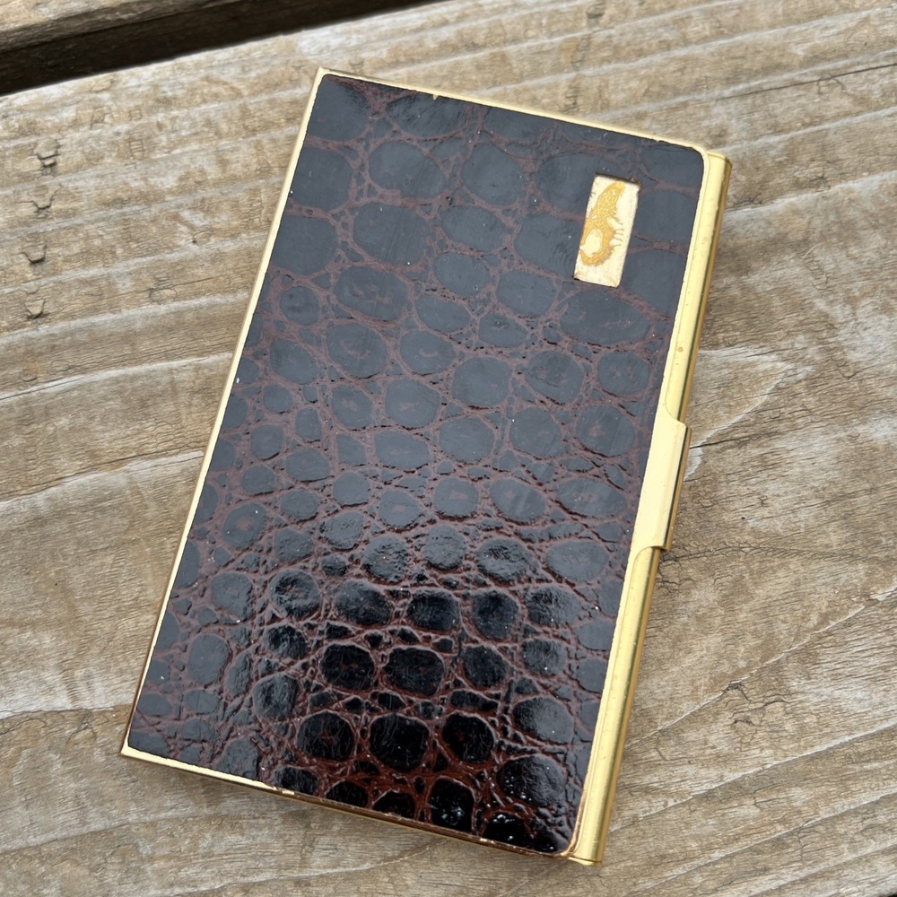 Retro Brown Faux Croc 1-clip Wallet Cigarette Case Biz Credit Card Money Holder